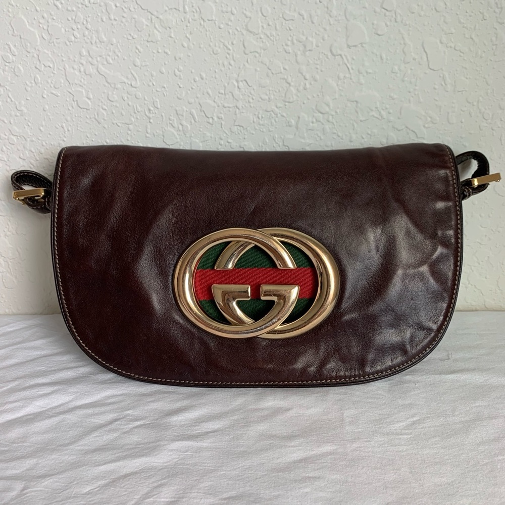 🔴SOLD🔴GUCCI Brown Leather "Britt" Shoulder Bag - Picture 3 of 8